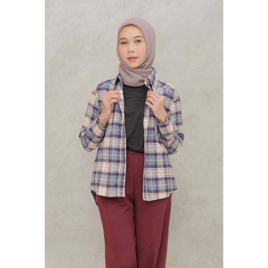 Shirt Kemeja Wanita Flanel Polos Msk Casual