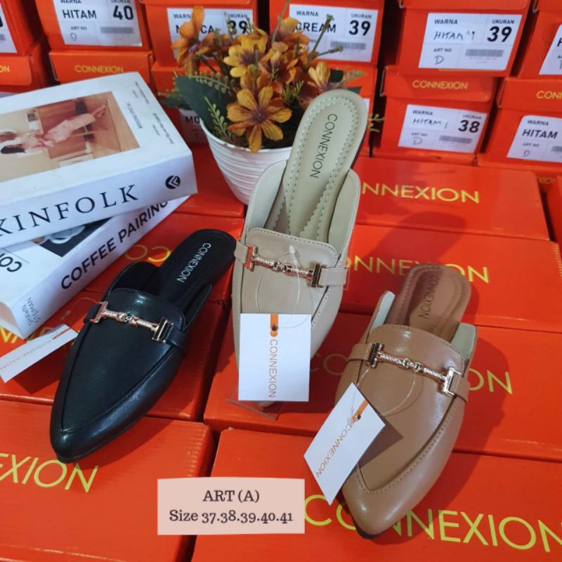 ( CREAM HITAM MOCCA) Sandal bustong slop kokop wanita flat connexion murah matahari gesper tanpa hak