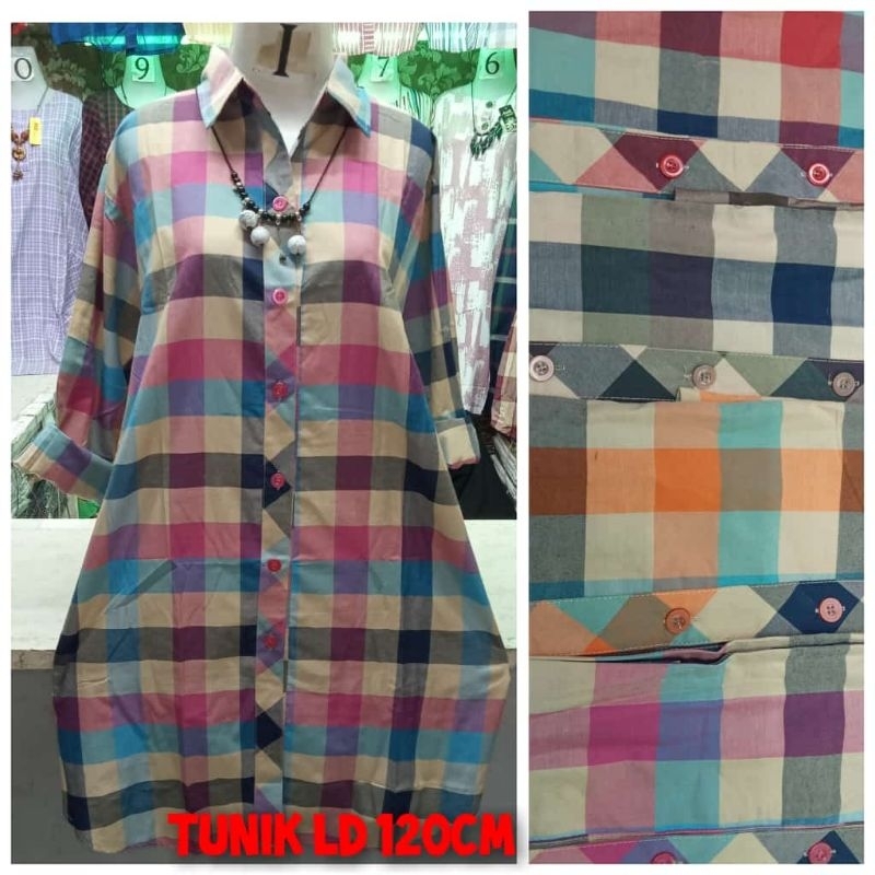 Tunik jumbo Ld 120cm // Tunik motif kotak bahan katun premium