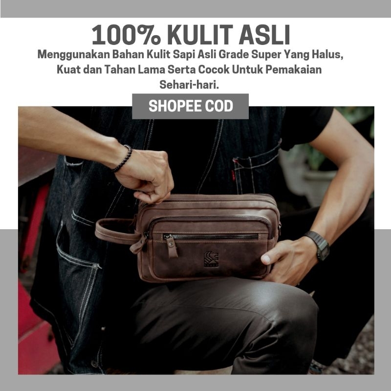 Tas Pouch Kulit Pria Reven Nakula Pouch Branded Original Kulit Sapi Asli Premium