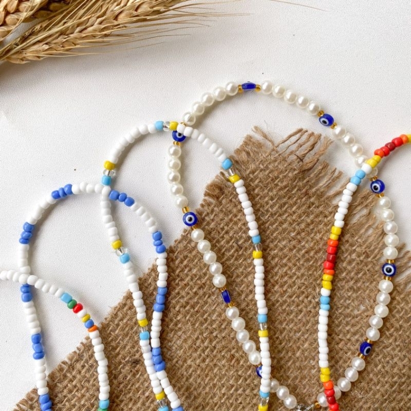 Kalung Chocker Manik Manik Mutiara Mote Korea Beads Necklace Wanita Hijab Aksesoris Fashion