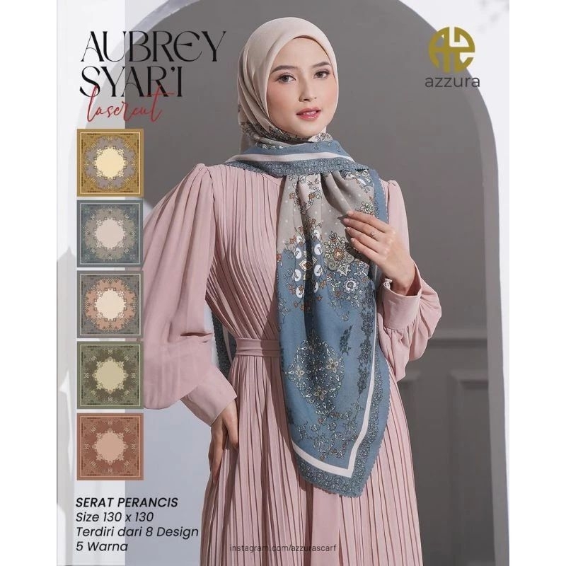 HABISKAN STOCK [NEW AUBREY] HIJAB SEGIEMPAT SYARI LC METAL LOGO ORIGINAL AZZURA SCARF 130x130 SERAT 
