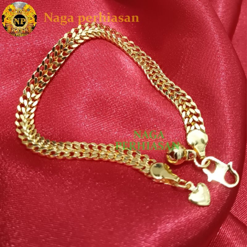 Gelang rantai tulang kelabang Aesthetic anti karat mirip emas asli 24k wanita dewasa