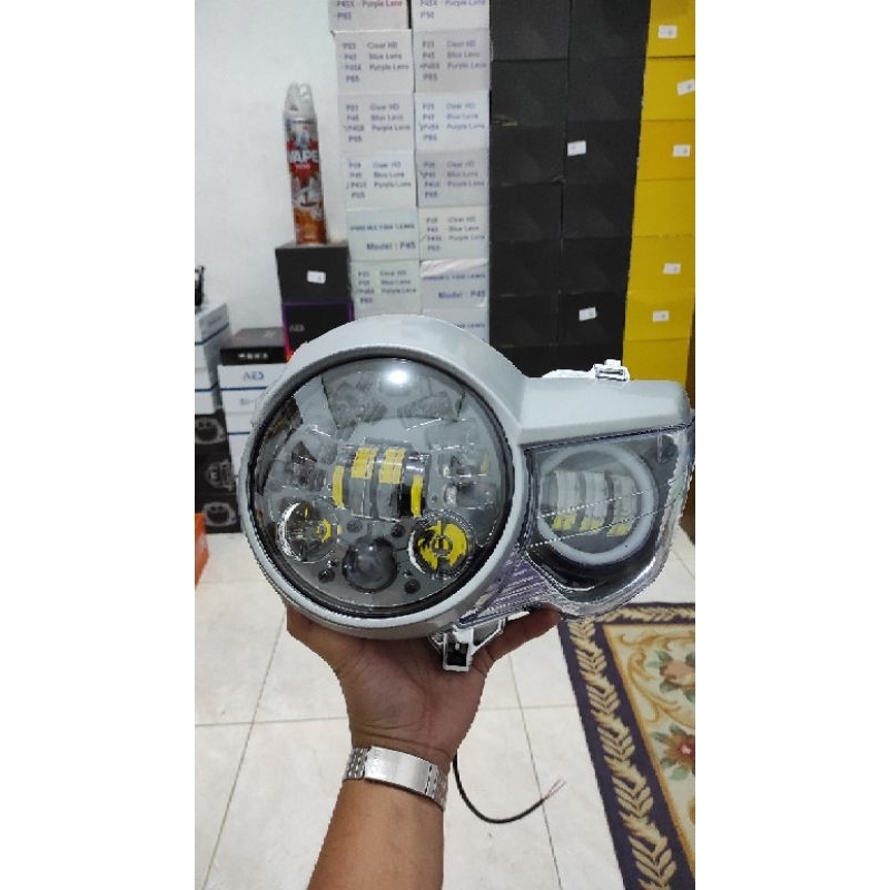 lampu depan motor tiger pece revo set daymaker + daymaker mini 3 mata