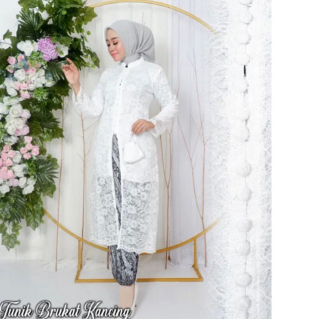 STELAN TUNIK KEBAYA KANCING DEPAN/TUNIK BROKAT/TUNIK MODERN/TUNIK KEKINIAN/KEBAYA MODERN MEWAH DAN E
