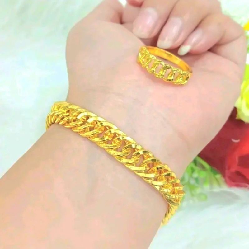 Gelang rantai free cincin terlaris mirip Emas asli 24k wanita dewasa