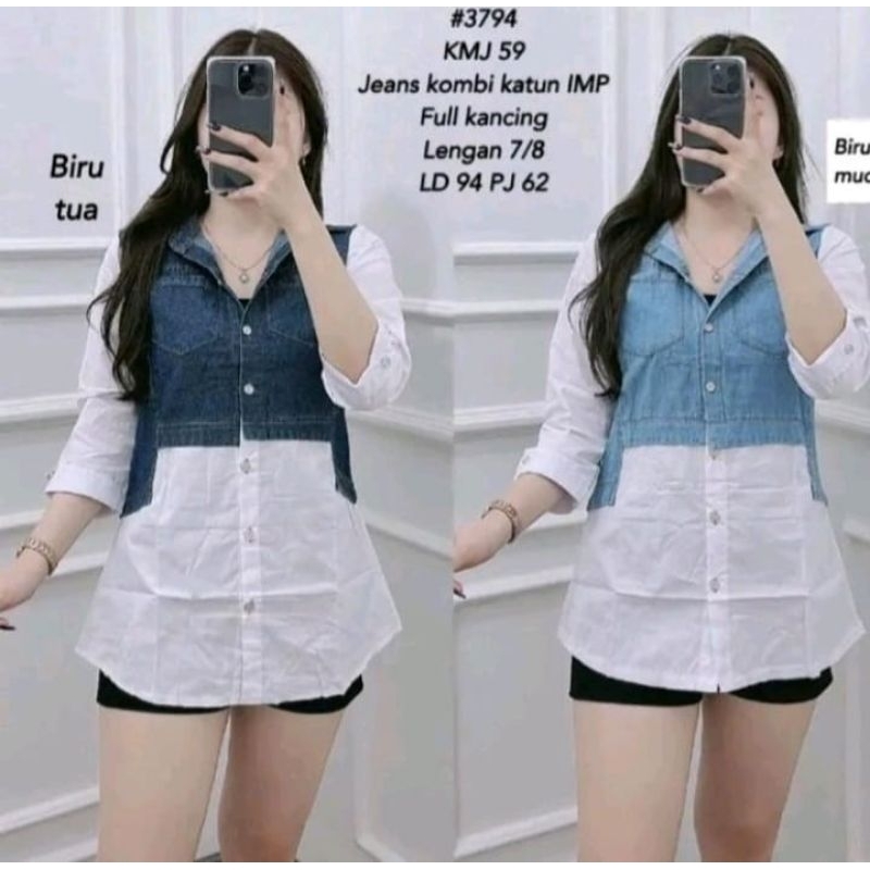 KEMEJA JEANS WANITA KOMBINASI BAHAN KATUN