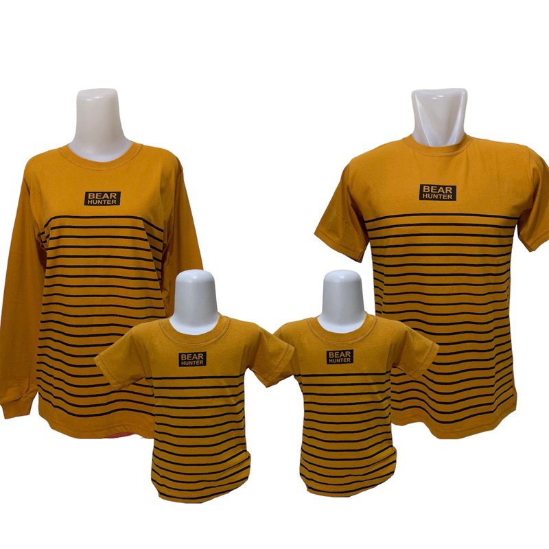 Kaos Couple Keluarga stripe garis kuning mustard atasan casual pasangan dewasa anak perempuan lakila