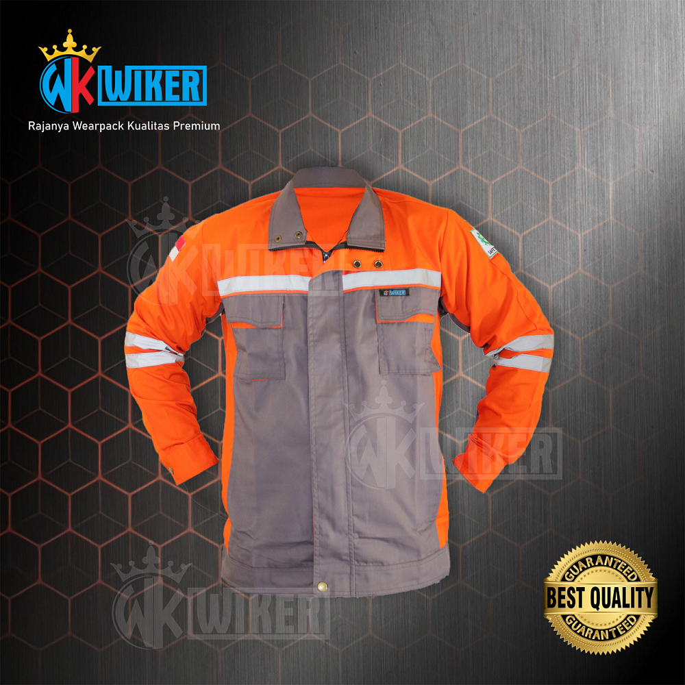 Wearpack Safety Oren Abu Tua - Jaket Proyek - Baju Safety - Werpack Kerja Model Jaket - Jaket Kerja 