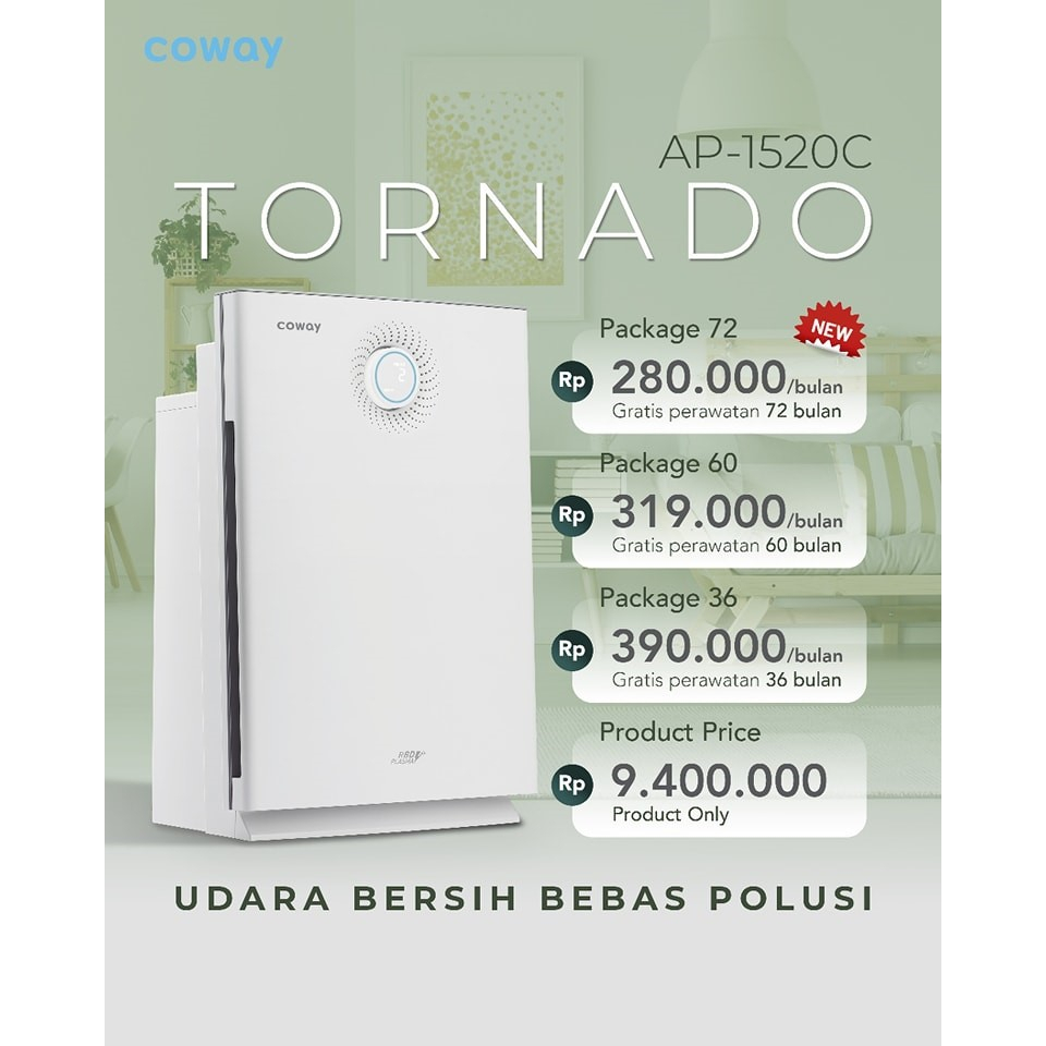 [BACA DEKRIPSI] Paket 60/ Paket 72 Bulan  Coway Air Purifier Tornado AP1520C Pemurni Udara (50 m2)