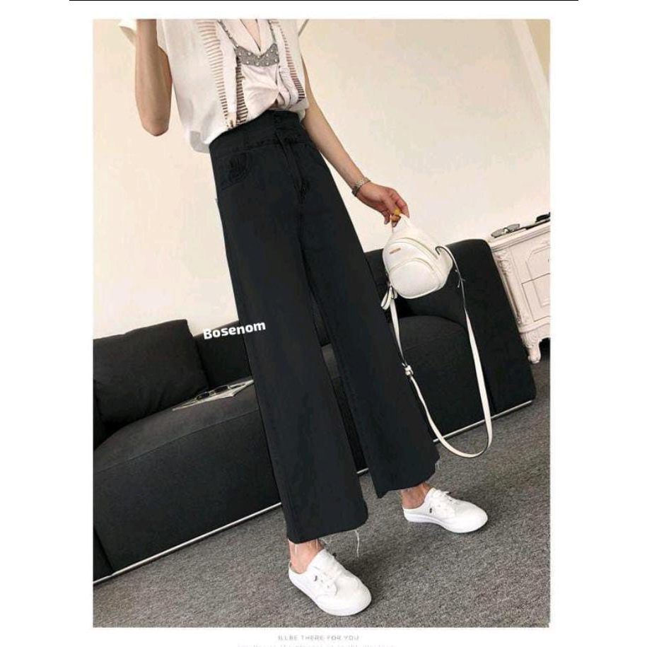 BOSENOM- [RAWIS UNFINISHED CUT] Celana kulot jeans tali silang warna hitam unfinished cut