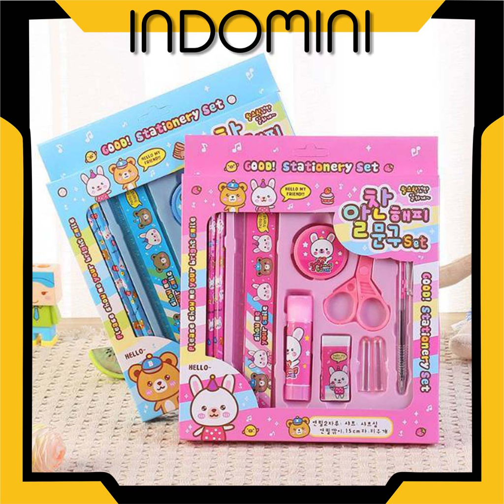 

INDOMINI Alat Tulis Set 8in1 Karakter Stationery Kids / Paket Alat Tulis Anak TK / Set School Supplies for Child Writing Gift Eraser Ruler S090