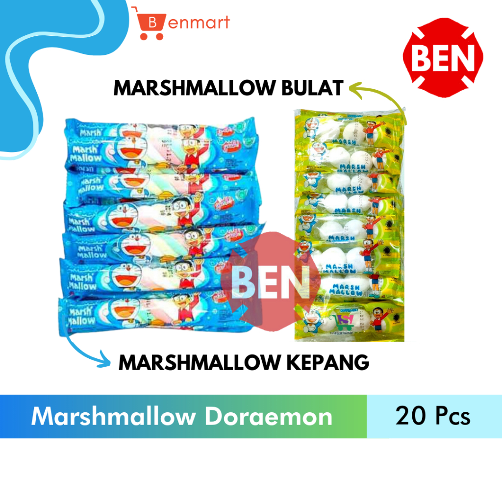 

Marshmallow Doraemon Kepang / Bulat 1 Pak 20 Pcs Permen Marsh Mallow Bulet Biru