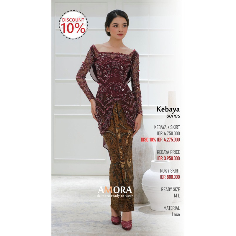 Kebaya Maroon Modern Amora Delmora Ready To Wear (Size L)