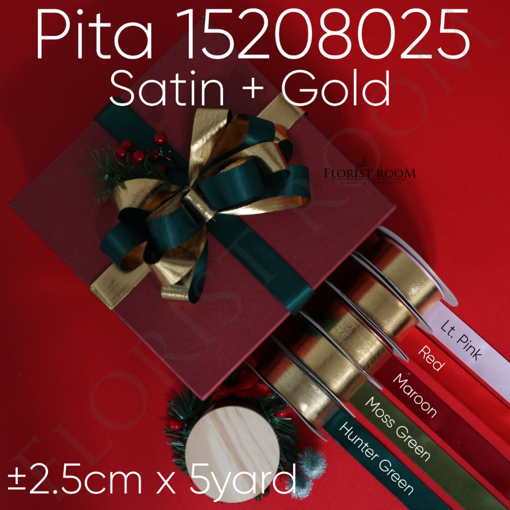 

Pita 15208025 ±2.5cm x 5yard - Bahan = Satin + Gold