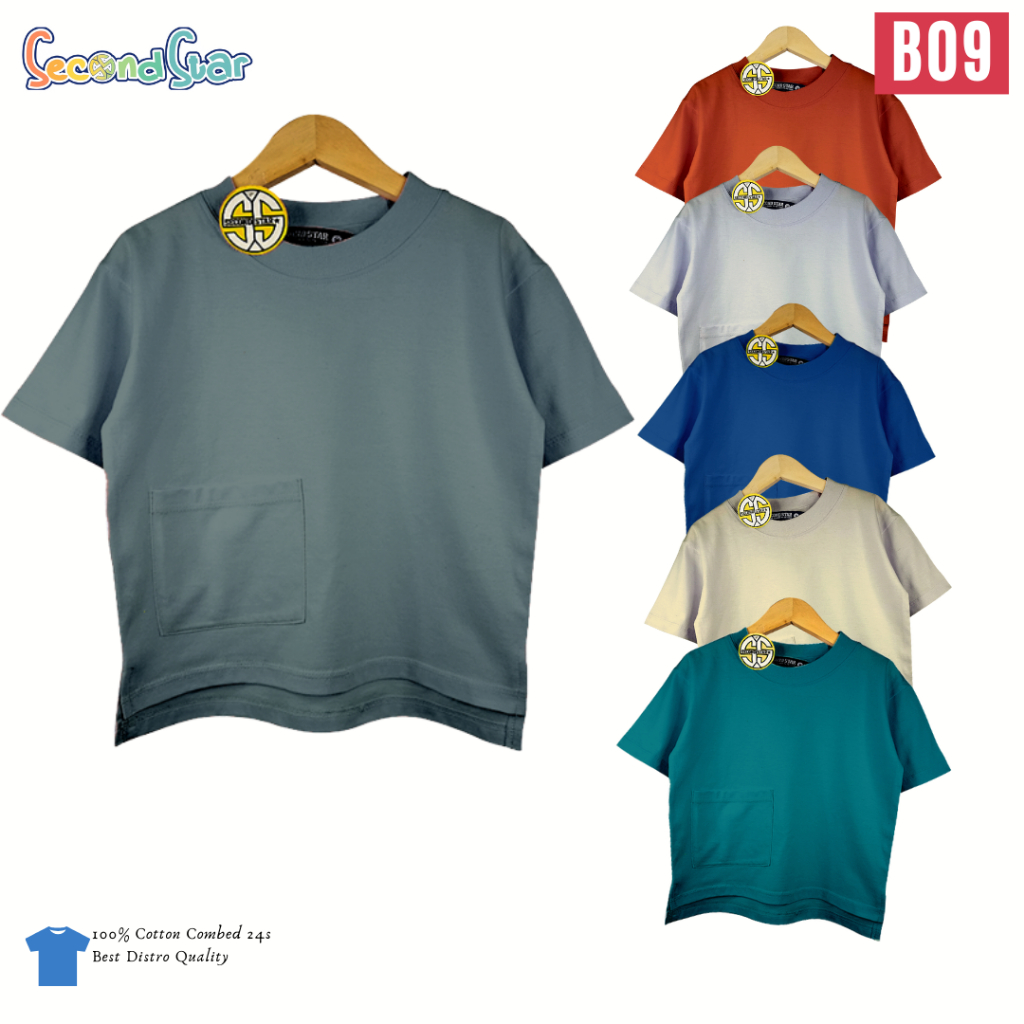 Second star  Oversize Pocket Kids Tees Kaos Polos Anak Saku Warna Pastel Katun Combed 24s Laki-laki 