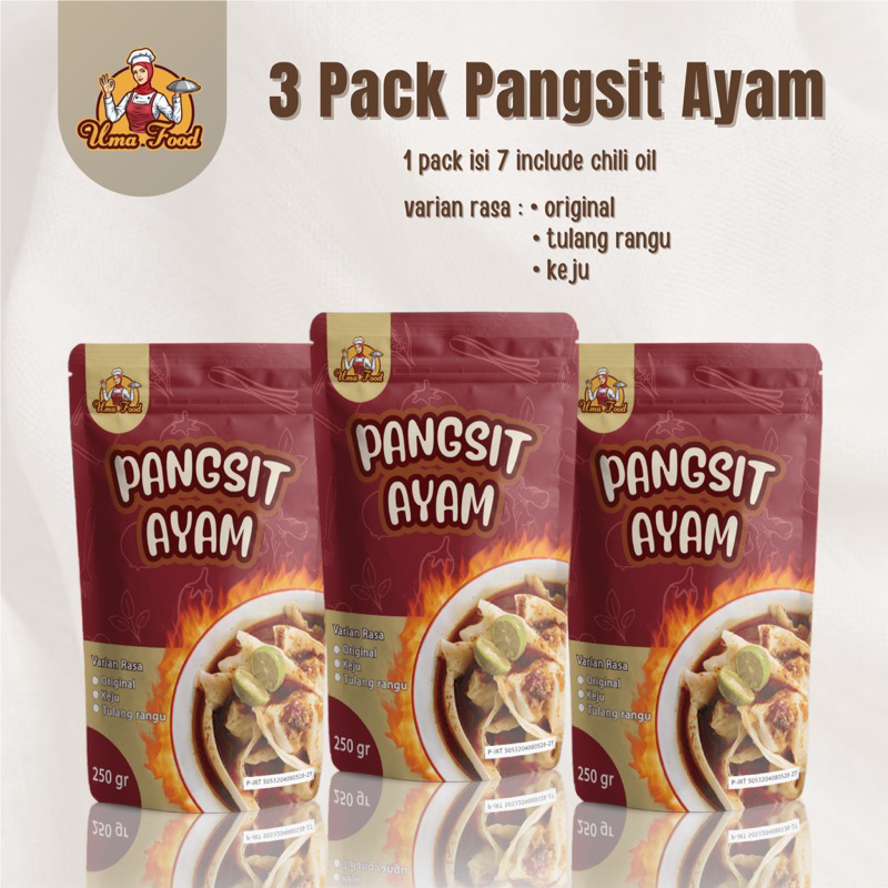 

3 PACK PANGSIT AYAM KUAH CHILI OIL / PANGSIT AYAM KEJU / PANGSIT AYAM TULANG RANGU / PANGSIT MERCON / PANGSIT GORENG KUAH KUKUS PEDAS UMAFOOD