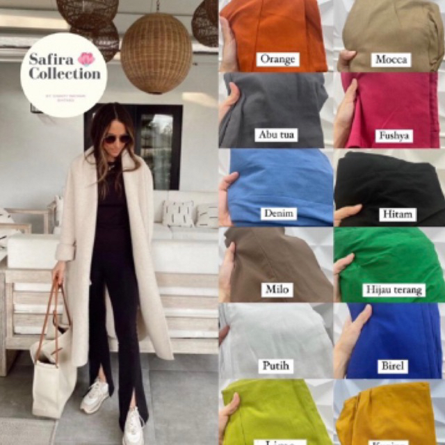 Celana Sona Slit Tengah (Belah Tengah) Highwaist Muat Sampai Jumbo Bahan Soft Jeans Melar | Panjang 