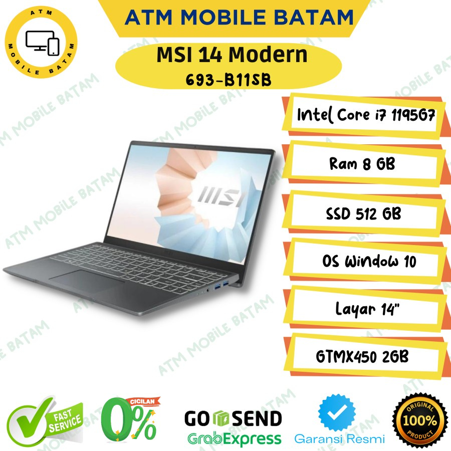 Laptop MSI I7 1195G7 8/512Gb GTMX450 2GB W10