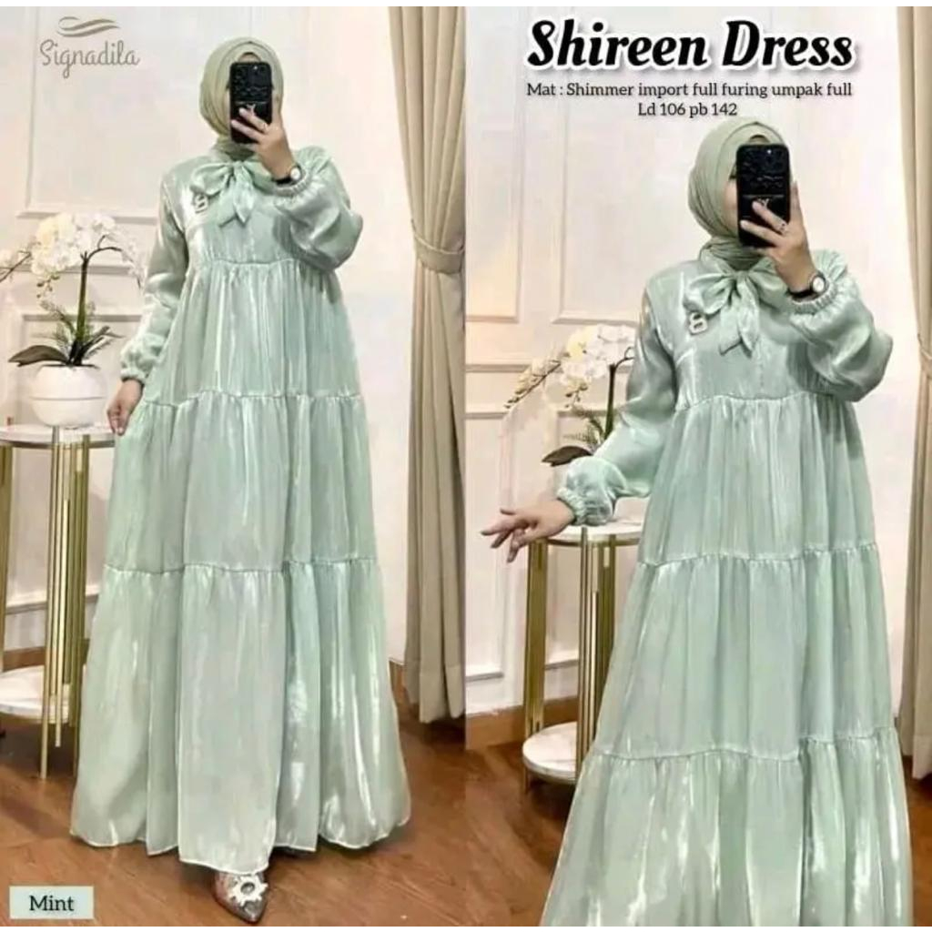 Dres Perempuan ShireenDress Wanita Matt Shimer satin Dress Wanita Bahan Mengkilap Fashion Terbaru Termurah