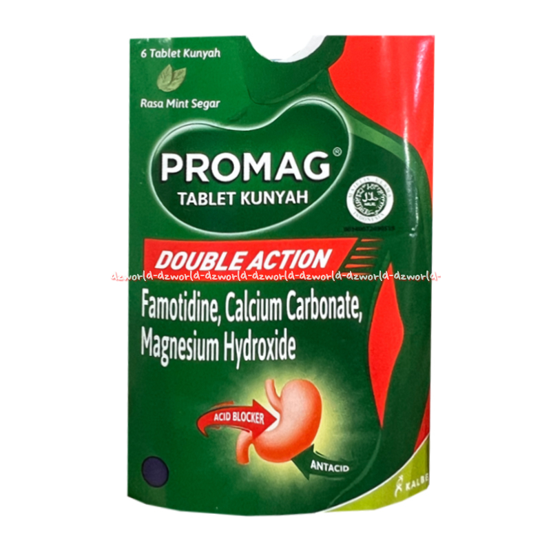 Promag 6tablet Tablet Kunyah Double Action Acid Bloker Antacid Obat Maag Pro Mag Merah Famotidine Ca