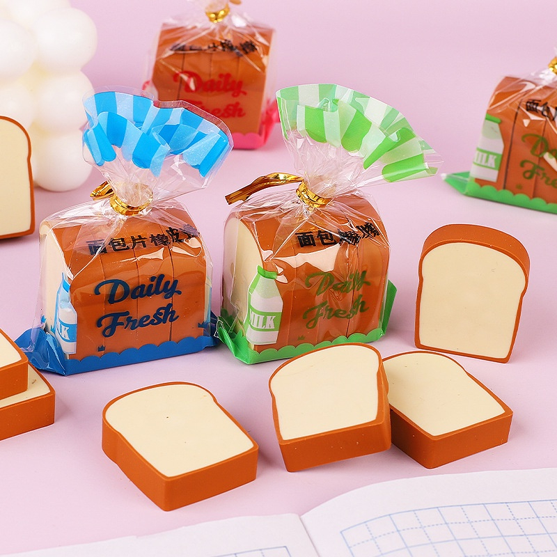 

4PCS Penghapus Pensil Bentuk Roti Tawar Isi Hapusan Sekolah Lucu Korean Style Eraser Toast Bread