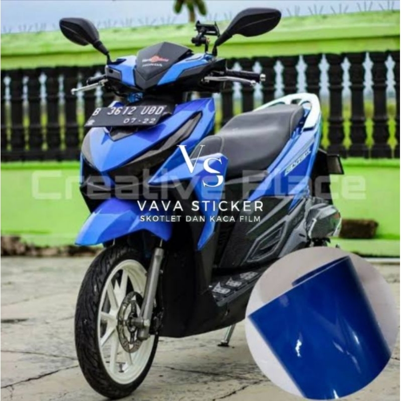 Stiker skotlet biru tua super glossy/skotlet biru tua/stiker skotlet motor