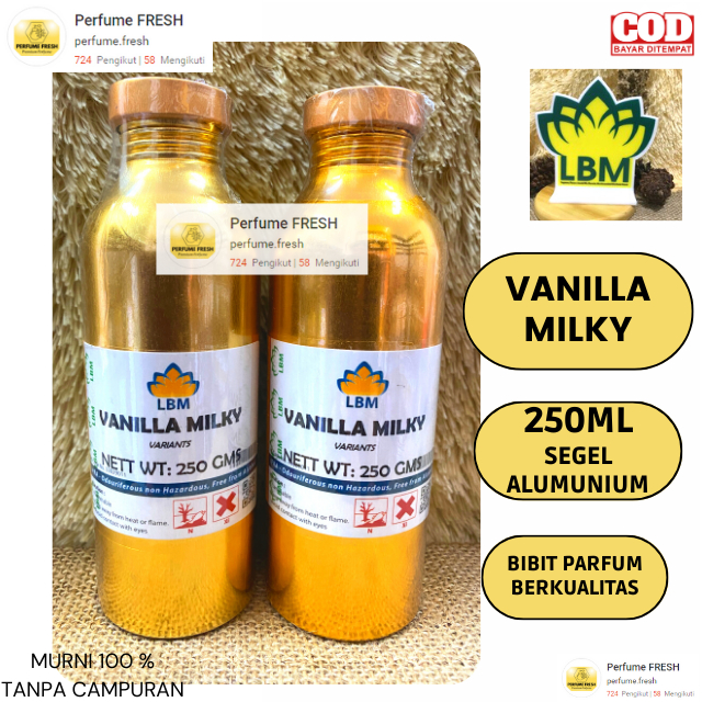 NEW  Biang Parfume VANILA MILKY ( SUSU ) 250 ML SEGEL Alumunium LBM Fragrance - Parfum Bibit UNISEX