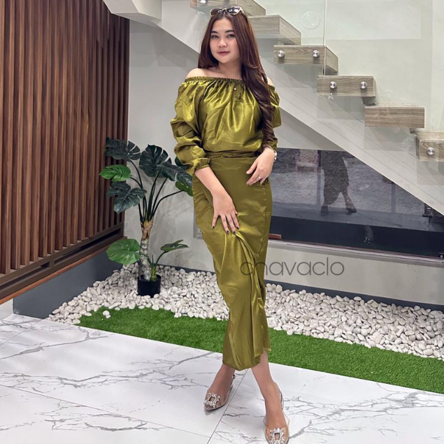 Dyra Dress Sabrina Kaftan Lilit Satin Silk Long Dress Wanita M L XL