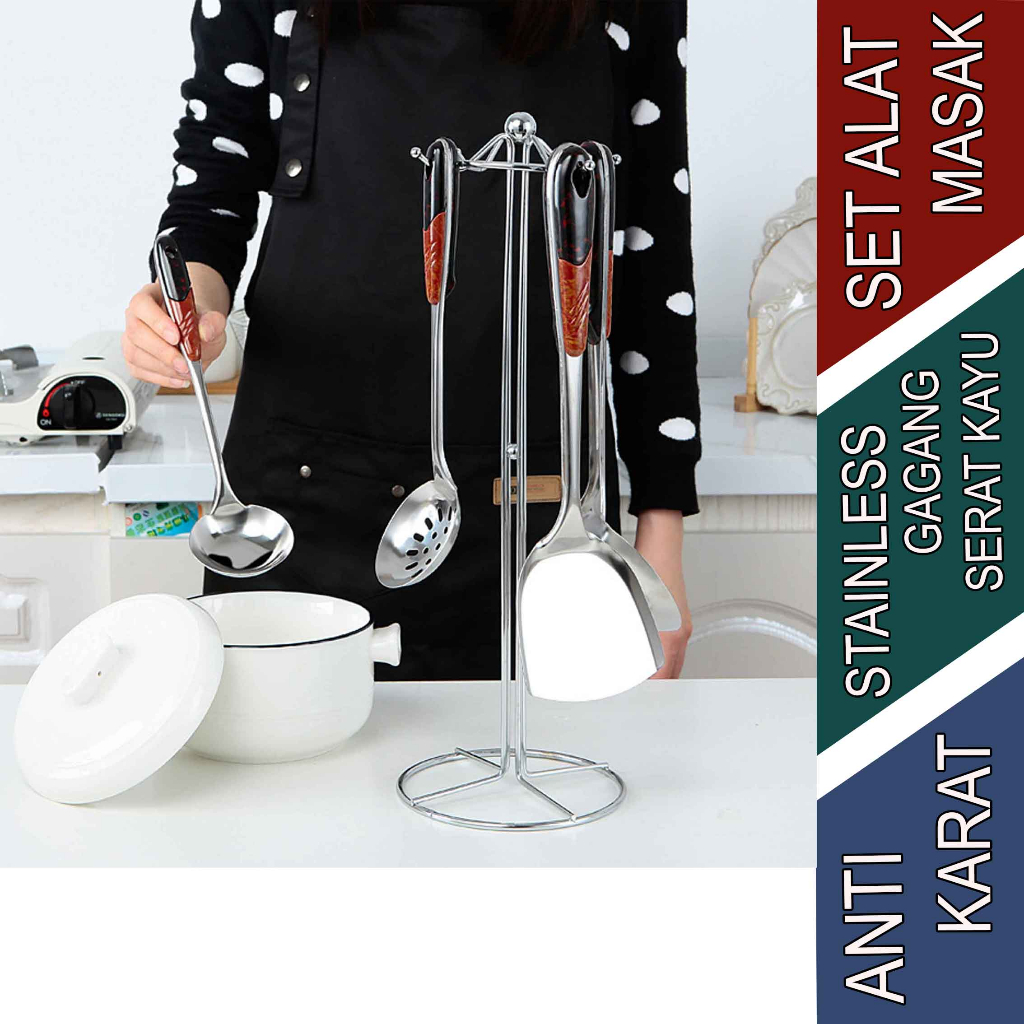 Gagang Serat Kayu - Set Alat Masak - Kitchen Tools Stainless