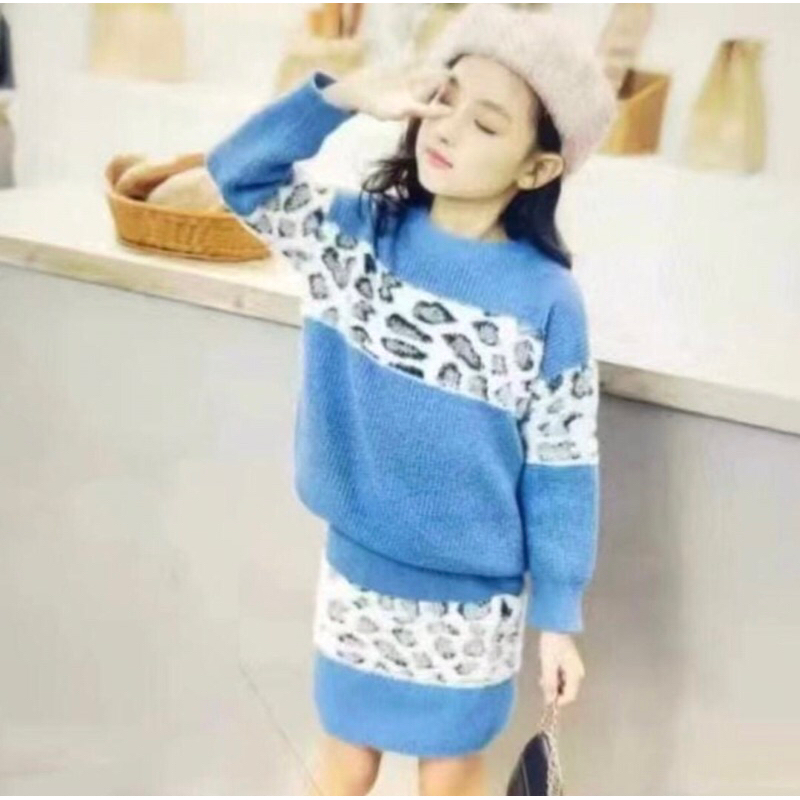 SETELAN ROK RAJUT MOTIF LEOPARD PREMIUM IMPOR 3-7 TAHUN