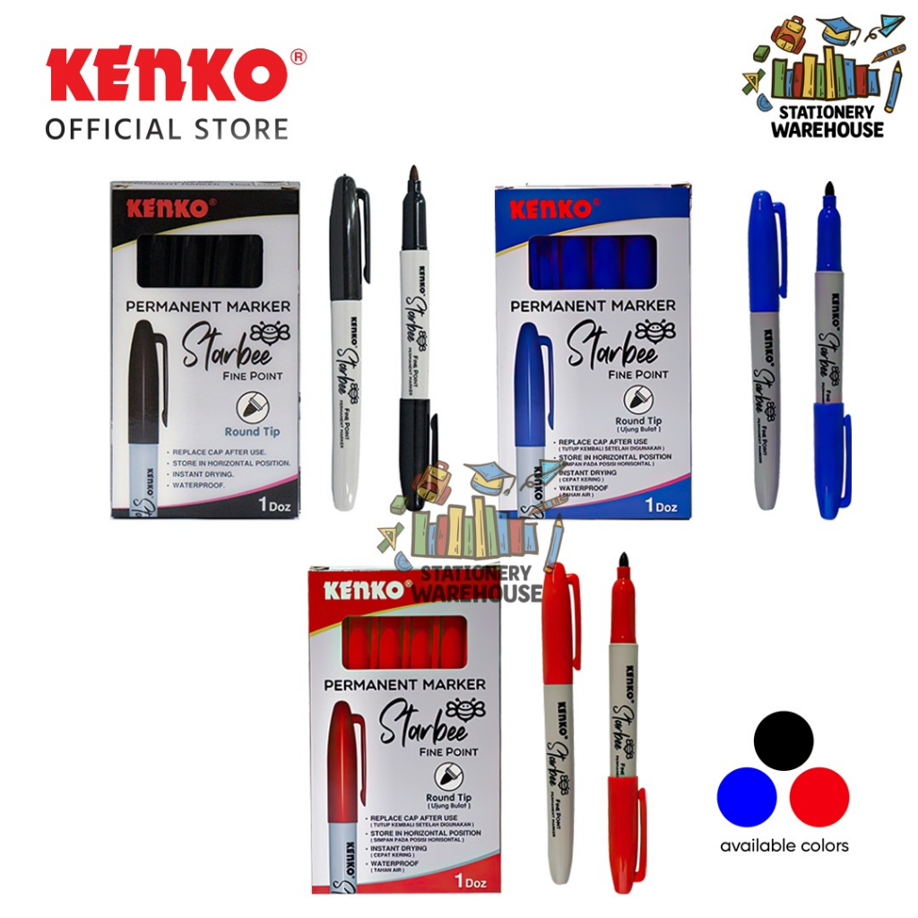 

SPIDOL PERMANENT MARKER STARBEE BLACK BLUE RED KENKO / SPIDOL PERMANEN WARNA