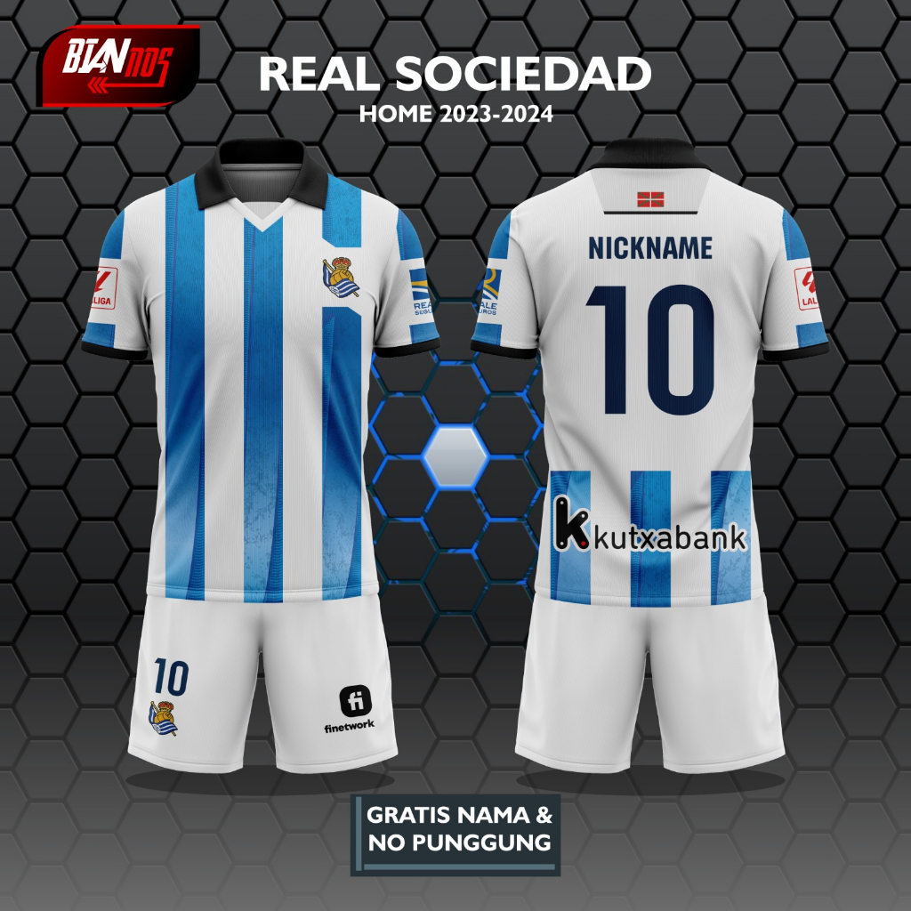 JERSEY BOLA REAL SOCIEDAD HOME 2023/2024 supporter FULL PRINTING (GRATIS CUSTOM NAMA & NOMOR PUNGGUN