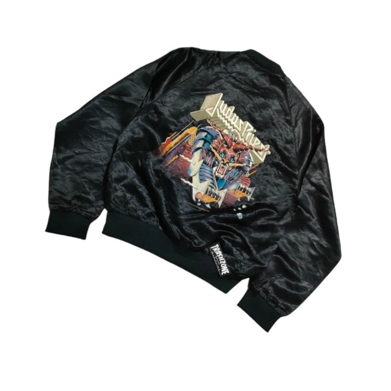 Vintage ©1984 J U D A S  P R I E S T - DEFENDER OF THE FAITH Satin Varsity Jacket (black) Tag: Winte