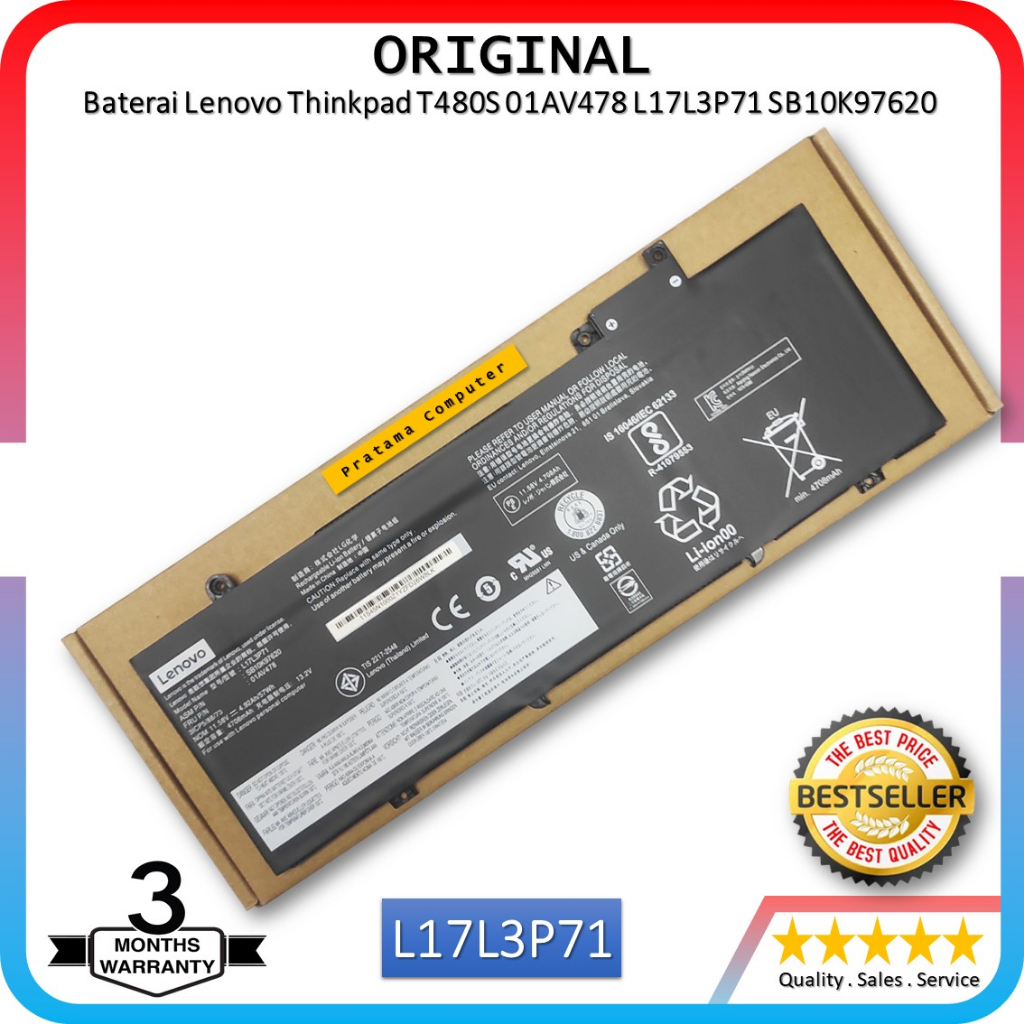 Baterai Lenovo Thinkpad T480S 01AV478 L17M3P71 SB10K97620 Original