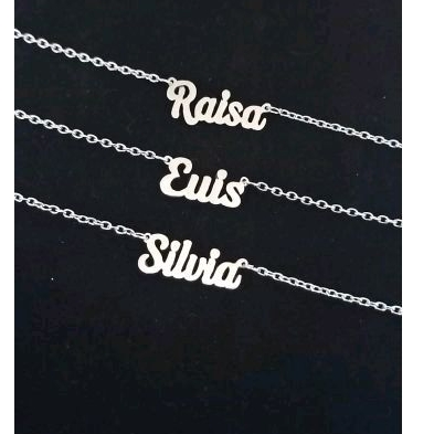 kalung nama custom silver stenles anak dan dewasa