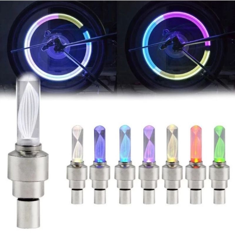 Tutup Pentil LED Lampu Menyala 7 Warna Warni Motif Rainbow