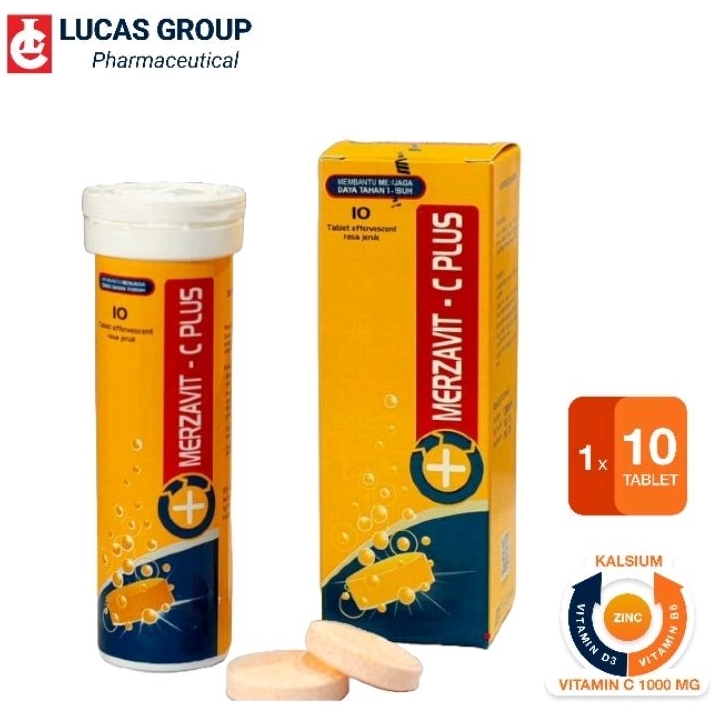 MERZAVIT C PLUS Suplemen Vitamin C 1000mg Rasa Jeruk Vitamin D3 B6 Zinc Kalsium Tulang Otot