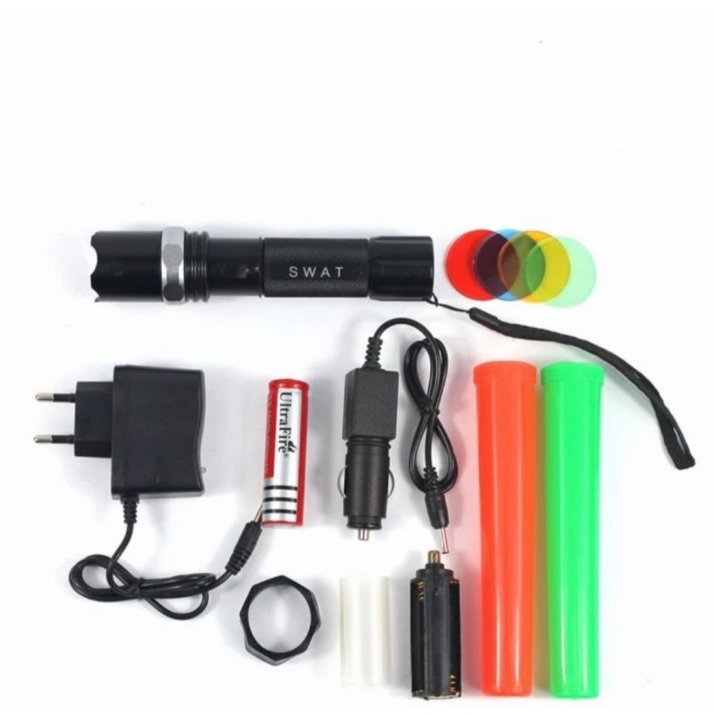 Senter Swat Police Led Flashlight 8008 Bisa Untuk Lalin / Lampu Senter Parkir Cas Charge Battery