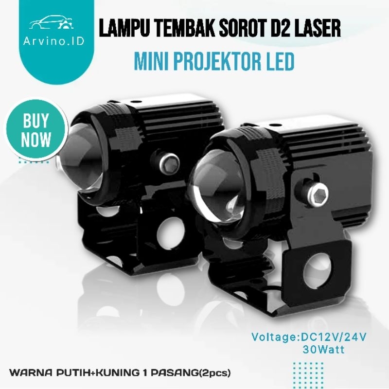 LAMPU TEMBAK SOROT D2 LASER MINI PROJEKTOR LED MOTOR MOBIL 2 WARNA PUTIH KUNING