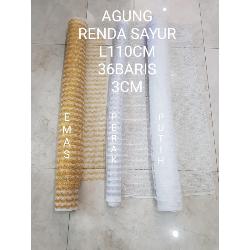 RENDA SAYUR MAS RENDA SAYUR PERAK / RENDA SAYUR PUTIH 36 BARIS  RENDA LEBAR 3CM RENDA AIR EMAS RENDA