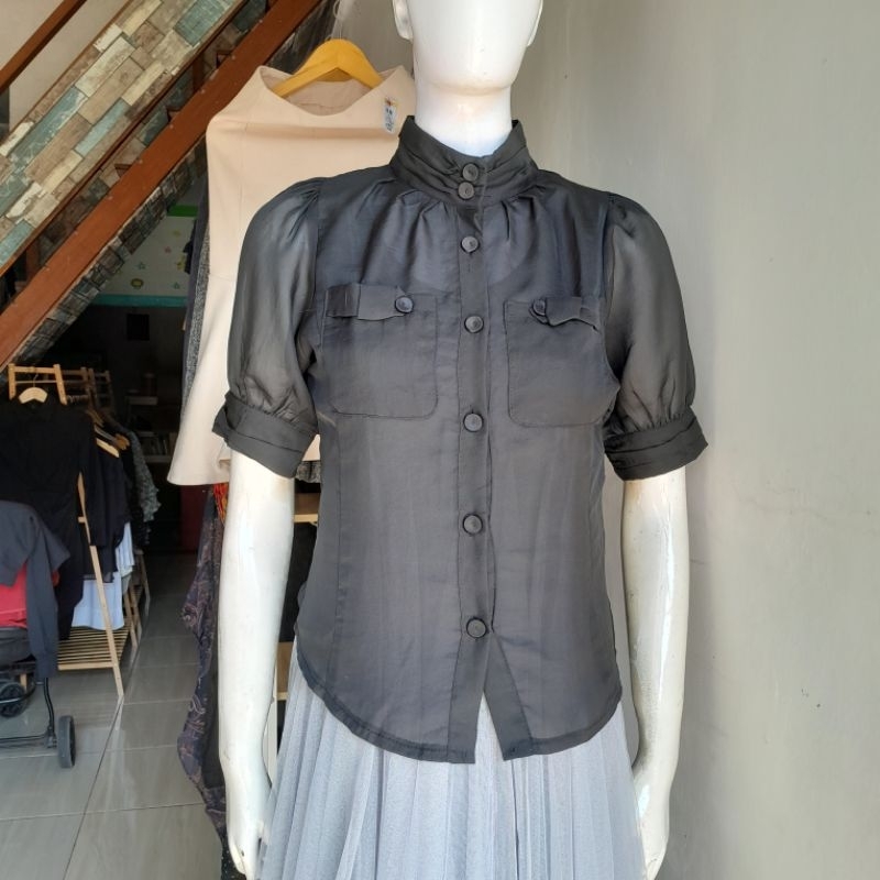 Atasan blus kemeja warna hitam wanita korean style super premium