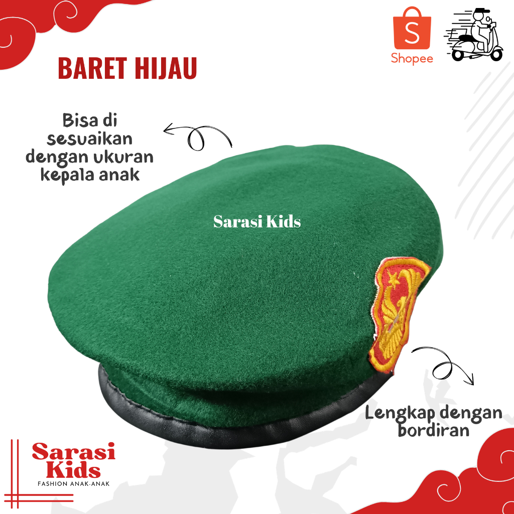 Topi baret anak topi tentara anak topi tni topi profesi anak baret hijau Baret tentara topi kopasus 