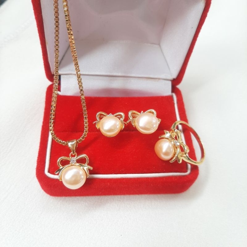 SET 3 pcs MUTIARA LOMBOK ASLI - SETELAN MUTIARA LOMBOK - MUTIARA LOMBOK - SET MUTIARA AIR TAWAR - SE