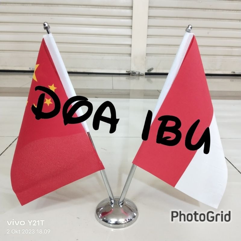 

best seller tiang stenlis meja V + bendera INDONESIA+CHINA