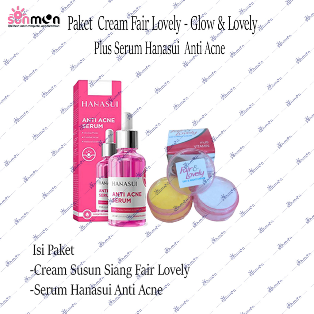 Paket Krim Fair &amp; Lovely Susun Cream Pelembab Siang Dan Malam Plus Serum Anti Acne Hanasui  BPOM Original