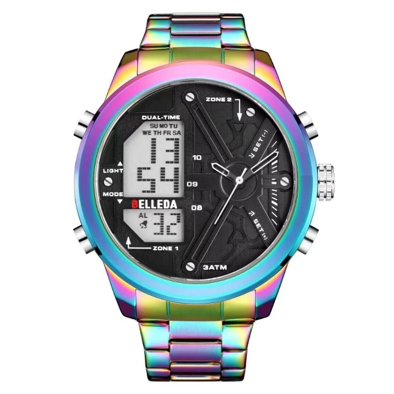 JAM TANGAN PRIA RANTAI MEWAH BELLEDA 9402 MODEL DIGITAL ANALOG STAINLESS STEEL