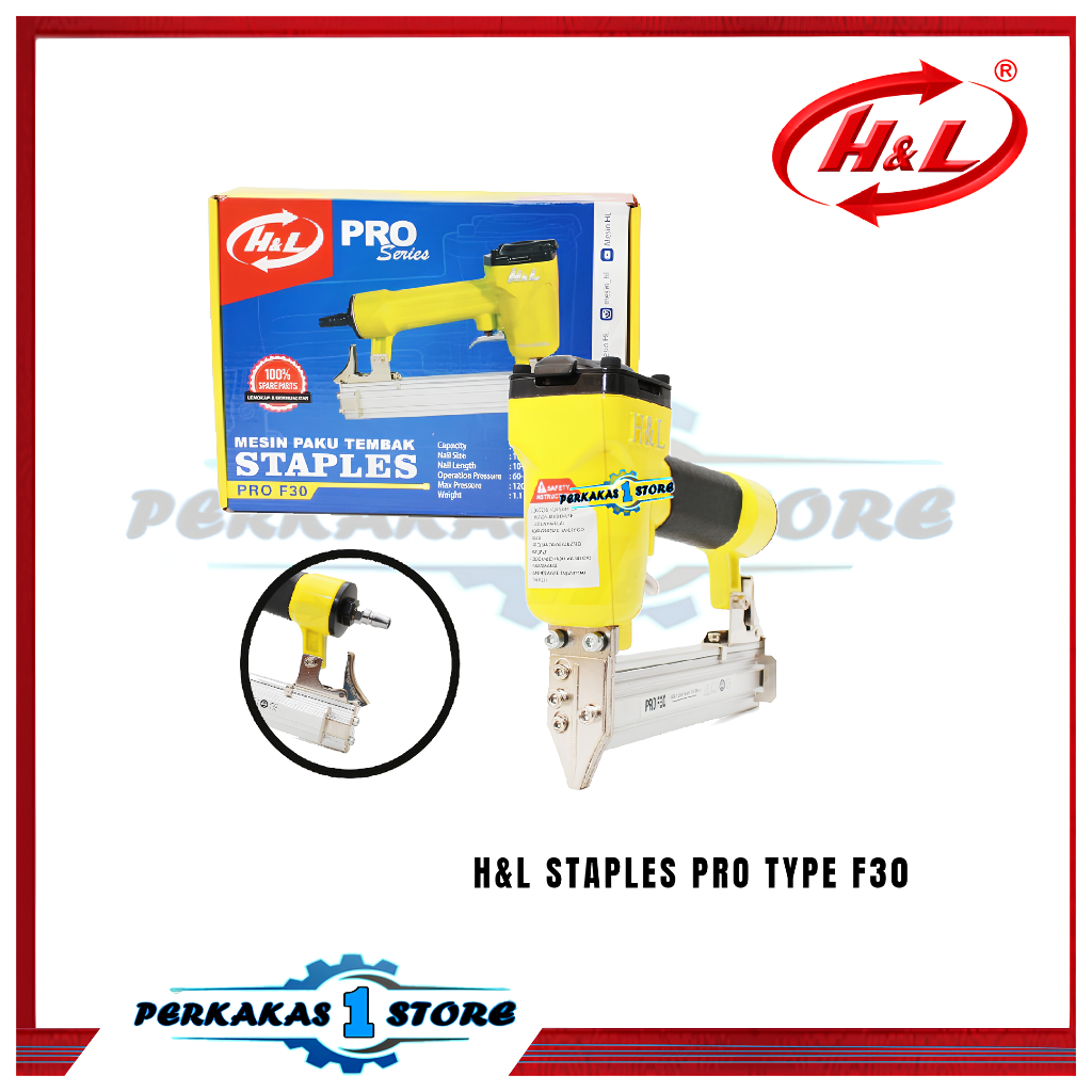 

H&L PRO Air Nailer Staples Angin F30 Staples Angin Paku Tembak HNL Mesin Staples Pasang Kulit Jok Banner Spanduk - TYPE F30MO Paku LURUS