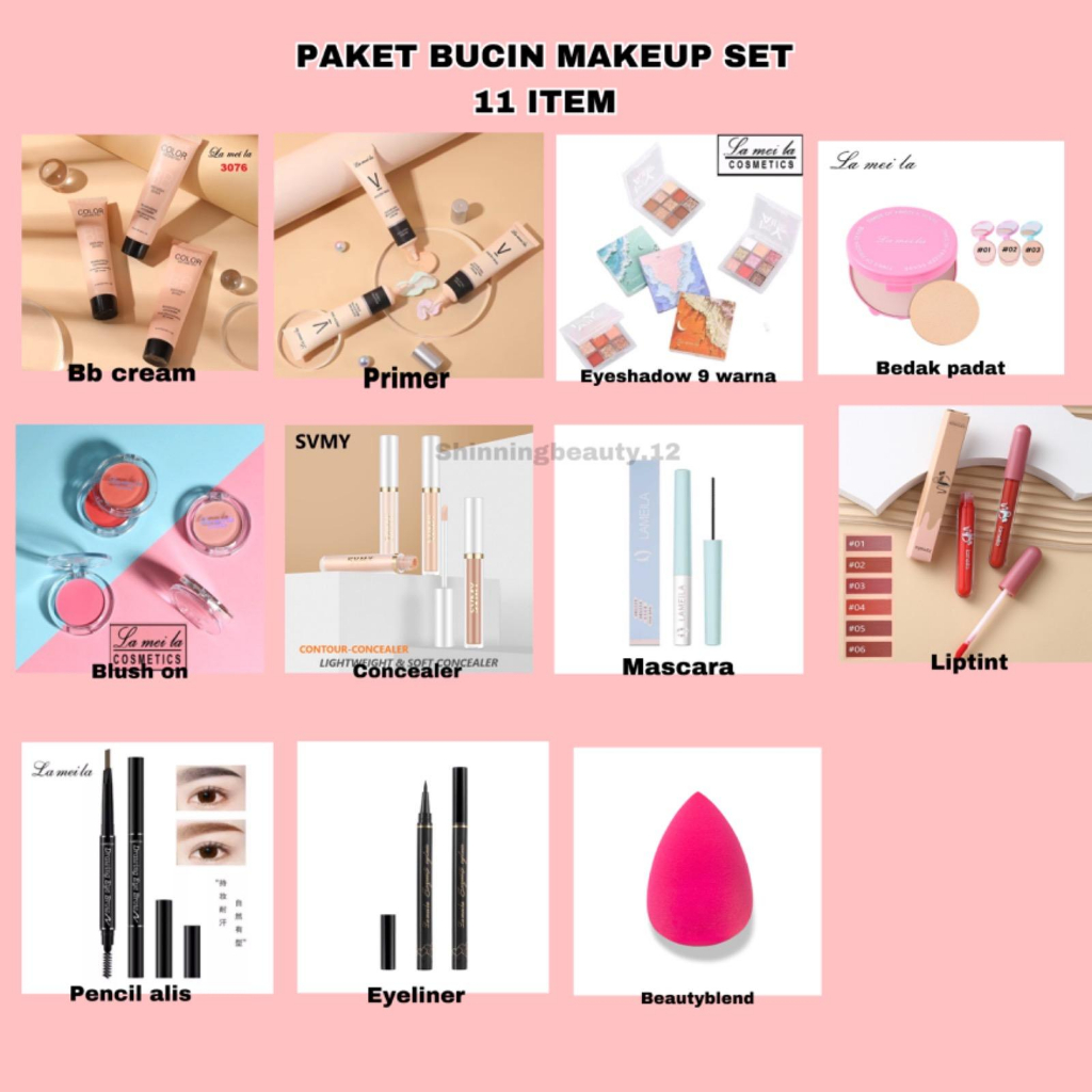 PAKET BUCIN 11 ITEM PAKET PRIMER  MAKEUP SET KOSMETIK  PAKET USAHA Set Lengkap Eyeshadow 9 warna