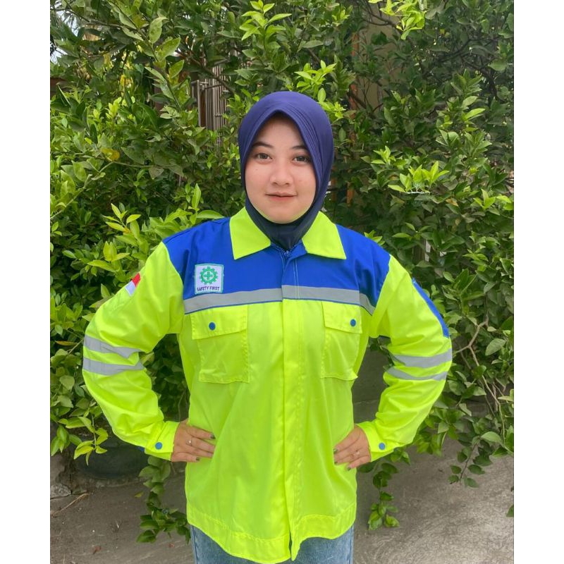 WEARPACK SAFETY ATASAN HIJAU STABILO KOMBINASI BIRU BENHUR